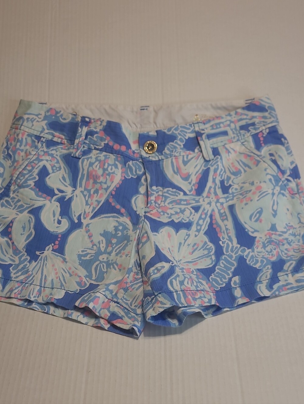 Lilly Pulitzer Blue Floral Shell-Print Jean Shorts